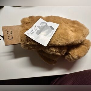 C.C Warm Tan Faux Fur Mittens- touchscreen accessible
